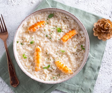 Risoto ao Champagne e camarões