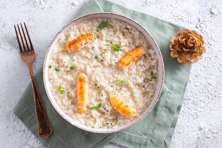 Risoto ao Champagne e camarões