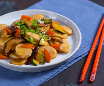 Nhoque de arroz com legumes