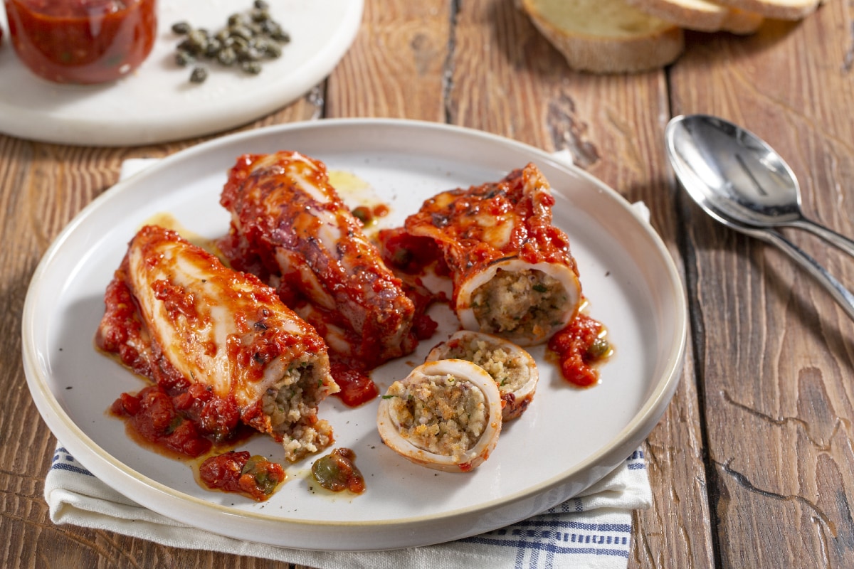 Lulas recheadas na frigideira