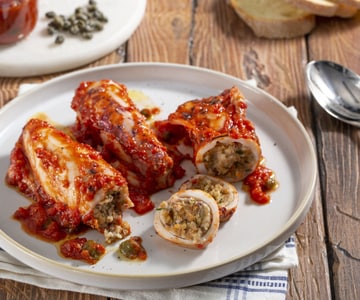 Lulas recheadas na frigideira