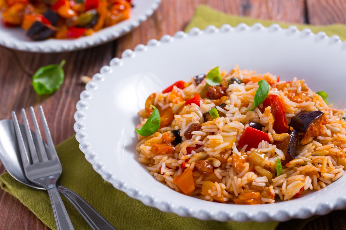 Basmati com caponata de legumes