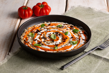 Risoto de berinjela e tomatinhos
