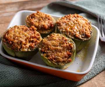 Alcachofras recheadas com lentilhas