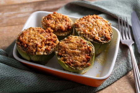 Alcachofras recheadas com lentilhas
