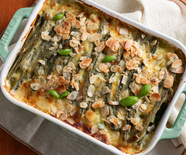 Gratinado de vagem, batatas e stracchino