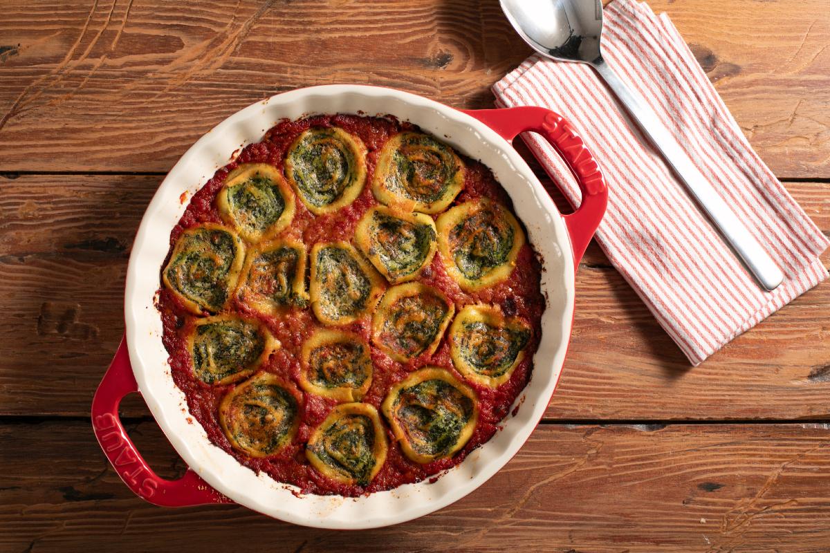 Rolinhos de massa com espinafre