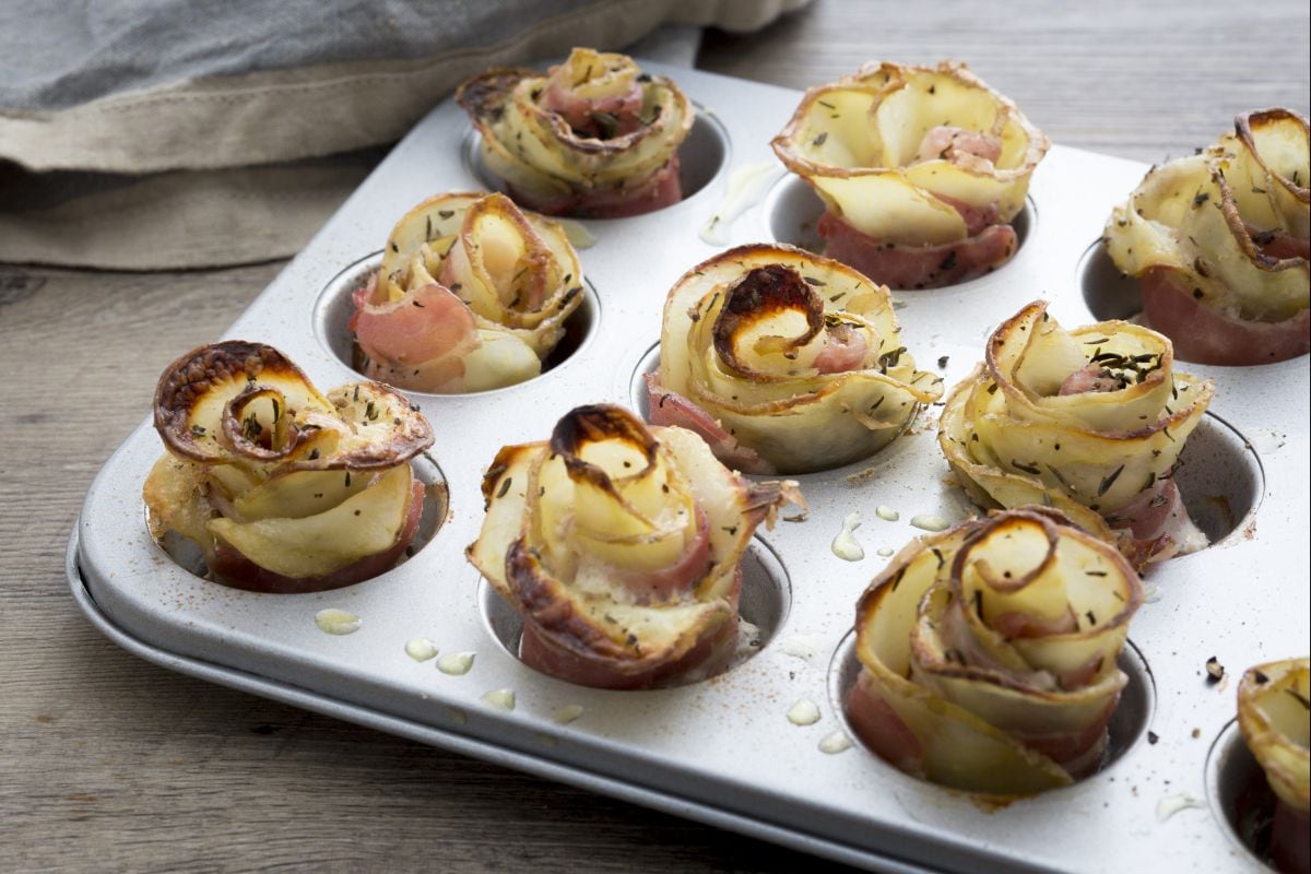 Rosas de batata e bacon