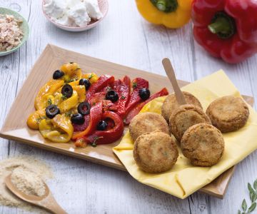 Bolinhos de atum e ricota com pimentões