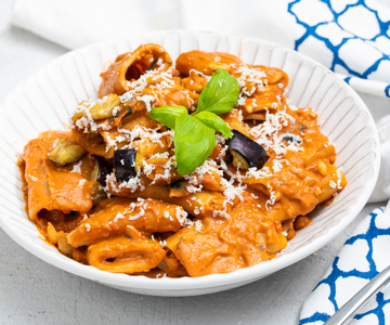 Paccheri com creme de berinjela frita