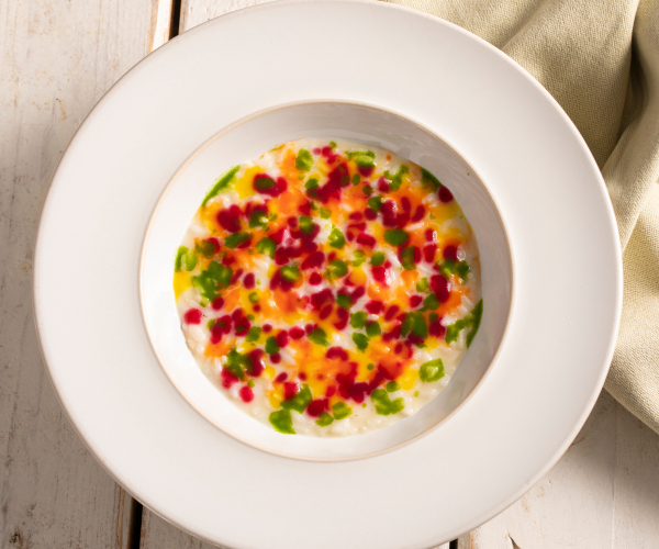 Risoto cremoso com caponata siciliana