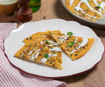 Farinata com abobrinha e fonduta de pecorino