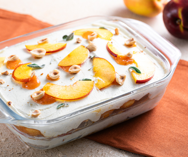 Tiramisu de pêssego sem ovos
