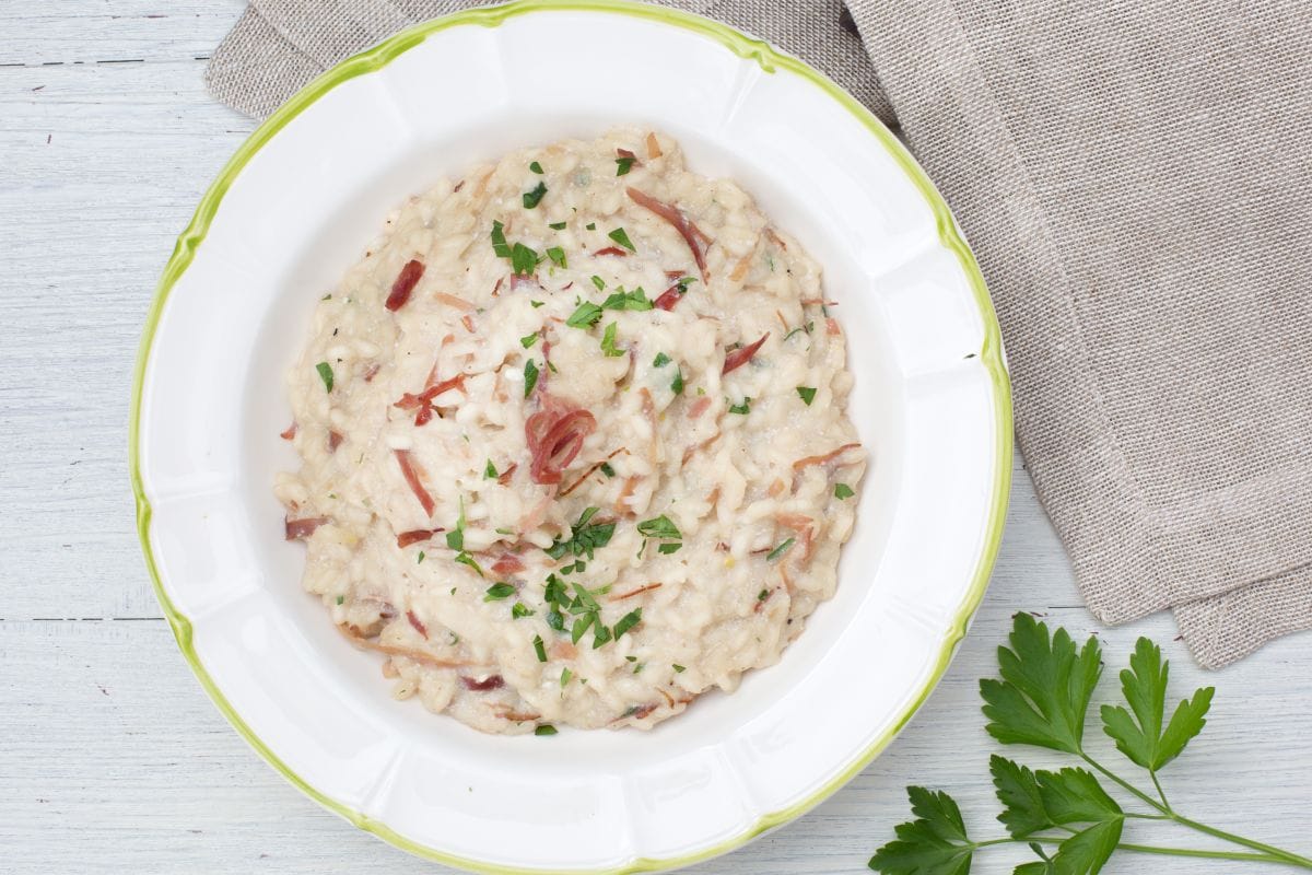Risoto com cerveja e speck