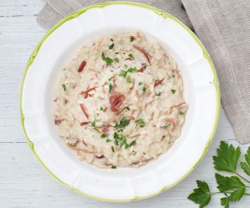 Risoto com cerveja e speck