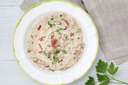 Risoto com cerveja e speck