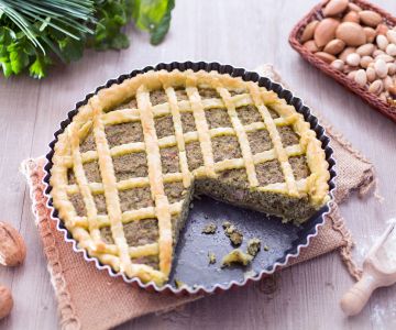 Torta com pesto misto e bacon