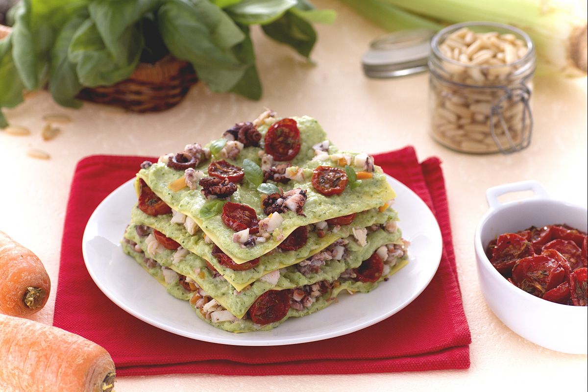 Lasanha com ragu de polvo