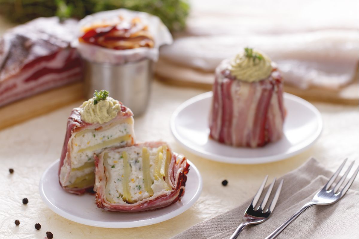 Flan de bacalhau sobre creme de alcachofra