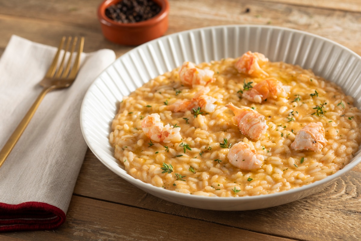 Risoto ao creme de camarão