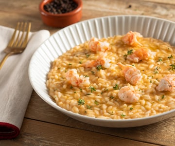 Risoto ao creme de camarão