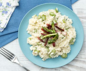 Risoto de aspargos e speck