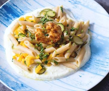Massa com legumes e creme de fiordilatte